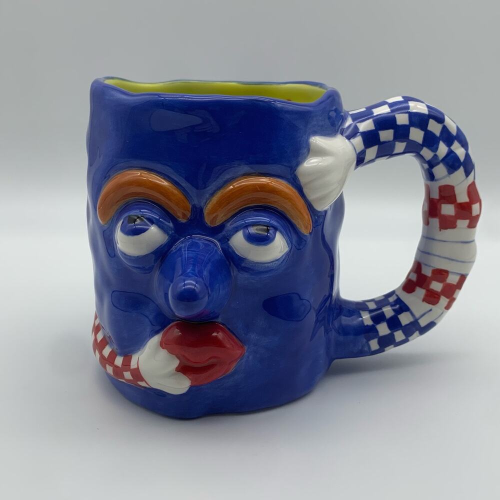 Judie Bomberger 3D Pottery Mug Cup Jo Whimsical Hand Made Big Nose Abstract